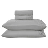 Jogo de Cama 4 Peças Percal 300 Fios com Bordado Inglês Grafite