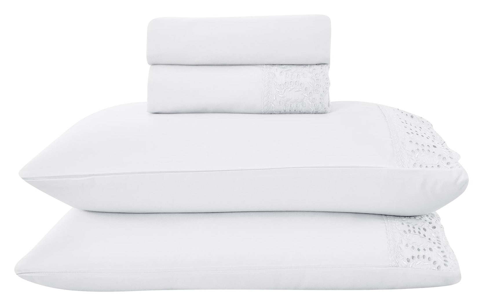 Jogo de Cama 4 Peças Percal 300 Fios com Bordado Inglês Branco