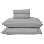Jogo de Cama Casal 4 Peças Percal 300 Fios com Bordado Inglês cor Grafite