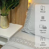 Jogo de Cama 4 Peças Percal 300 Fios com Bordado Inglês Grafite