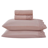 Jogo de Cama 4 Peças Percal 300 Fios com Bordado Inglês Rosé
