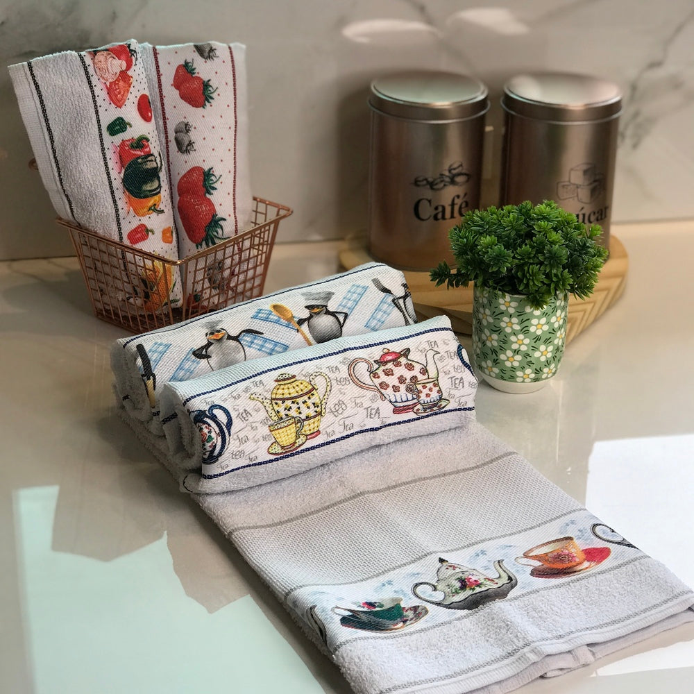 kit com 10 Panos de prato atoalhados 100% algodão - Secagem Perfeita