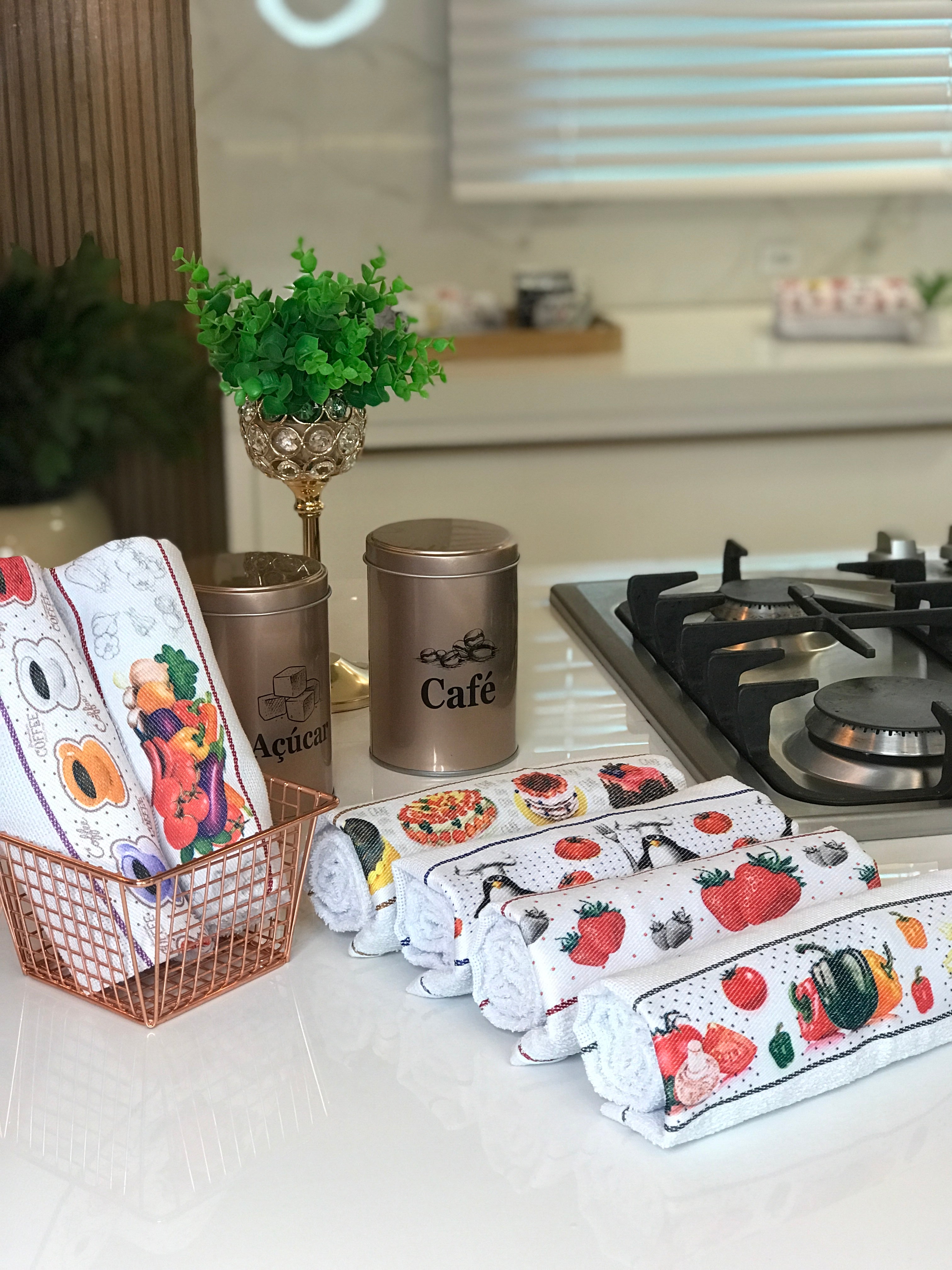 kit com 10 Panos de prato atoalhados 100% algodão - Secagem Perfeita