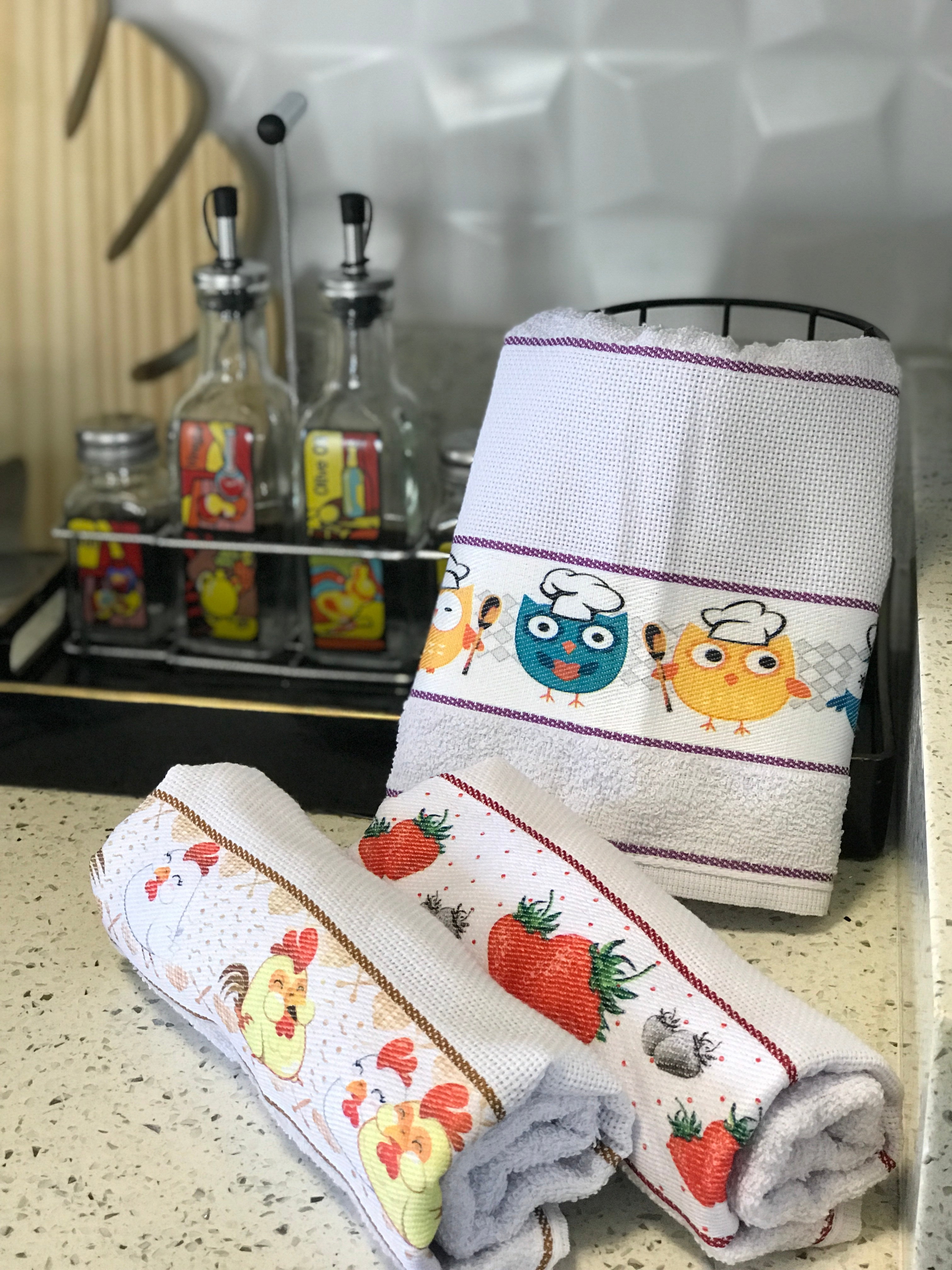 kit com 10 Panos de prato atoalhados 100% algodão - Secagem Perfeita