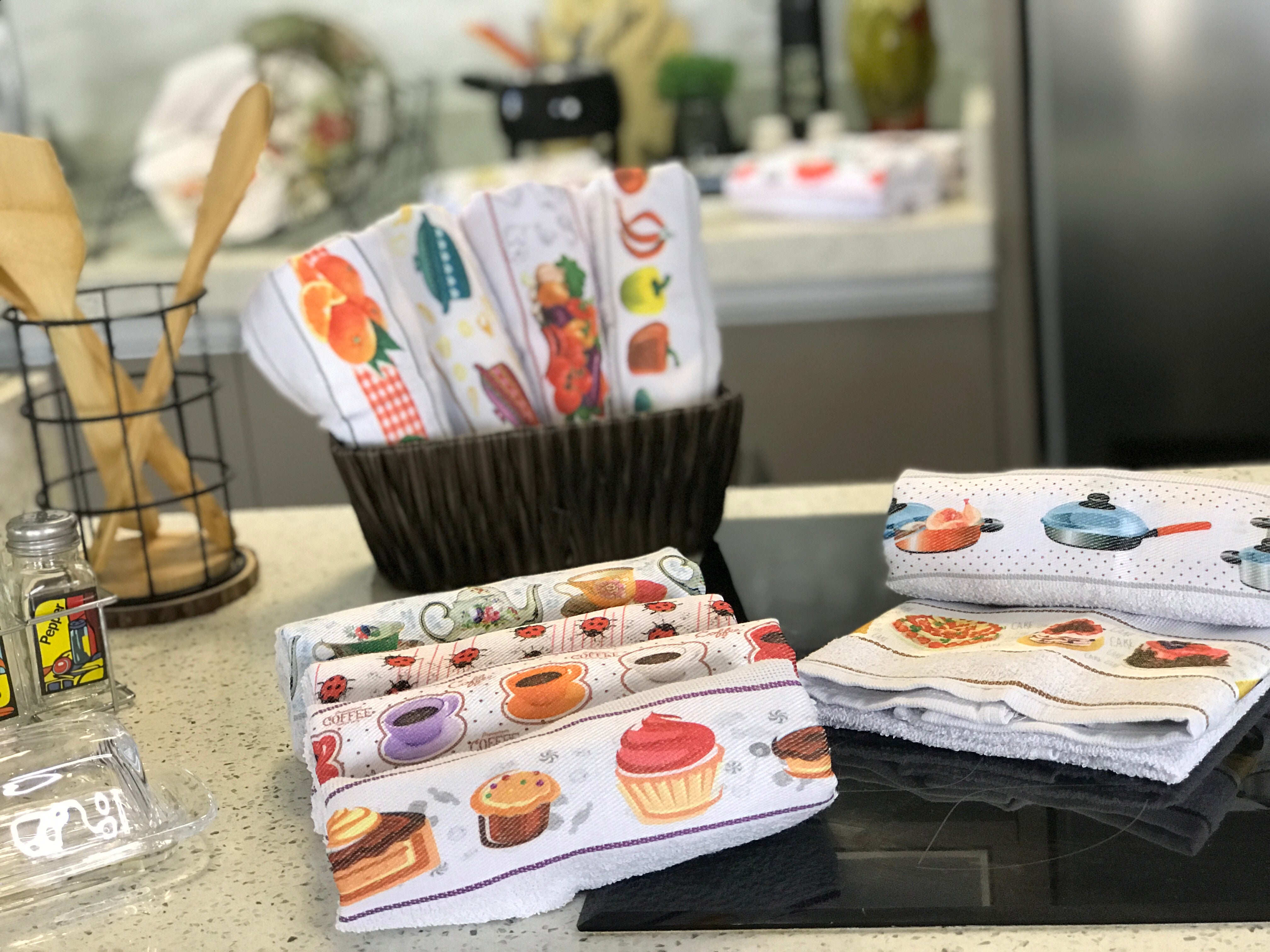 kit com 10 Panos de prato atoalhados 100% algodão - Secagem Perfeita