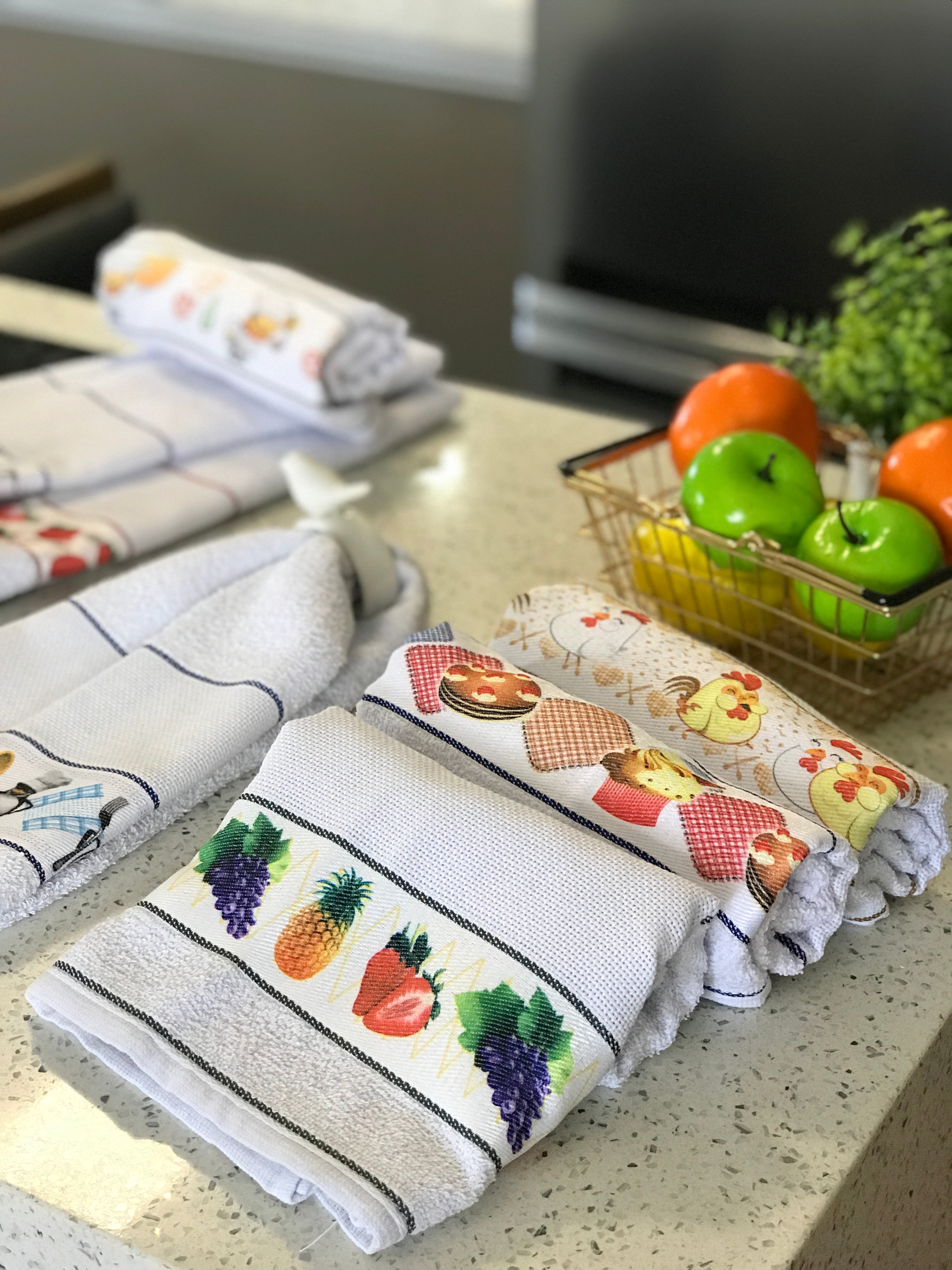 kit com 10 Panos de prato atoalhados 100% algodão - Secagem Perfeita