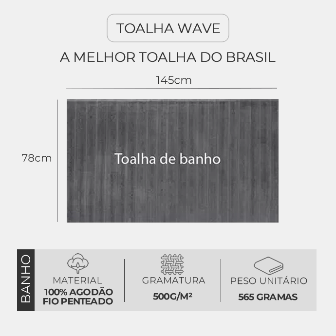 Kit com 5 toalhas de banho gramatura 500 fio penteado 100% Algodão